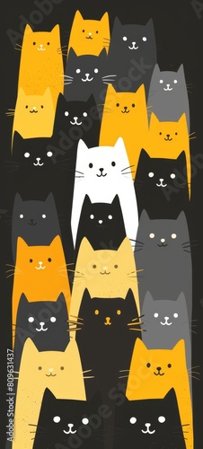 A group of cute Cats. A minimalist and creative style of flat illustration, visual experience on a smartphone wallpaper, AI generated © DejaReve