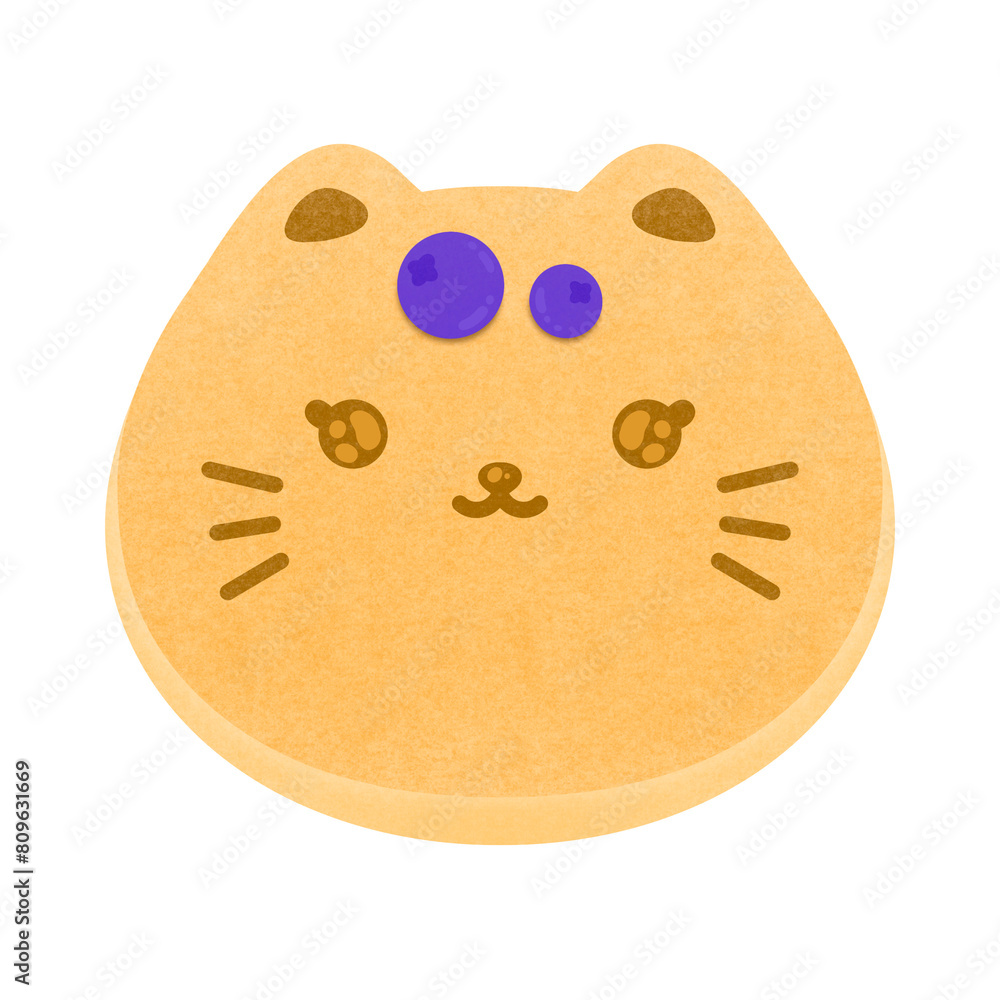 Fototapeta premium Cat Pancake Cartoon illustration Kitty Pancake Cartoon Cute Pancake With Topping Blueberry Fruit Cartoon Animal Pancake Cartoon Kawaii Pancake