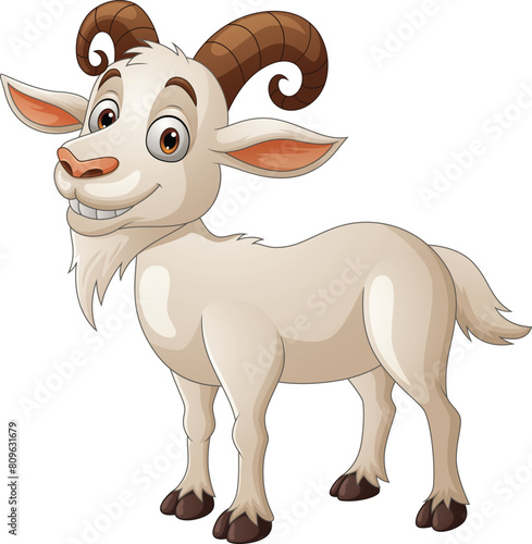 Cartoon happy goat cartoon on white background © tigatelu