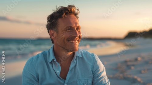 Man Enjoying Sunset at Beach