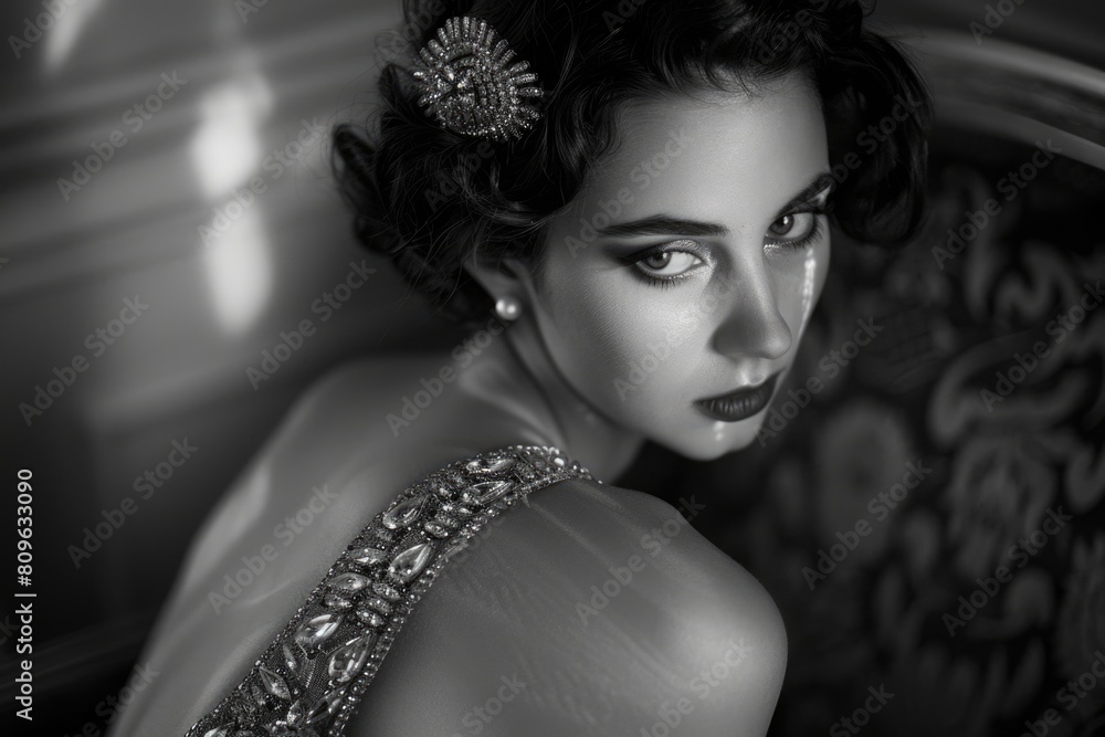 Fototapeta premium Stunning Female Portrait - Glamorous Fashion and Beauty. Fictional Character Created By Generative AI. 