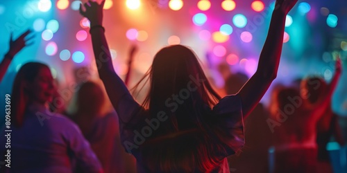 A vibrant concert scene capturing an enthusiastic crowd enjoying a lively musical performance photo