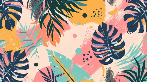Seamless summer pattern with zebra stripes  colorful feathers  and textured reptile skin