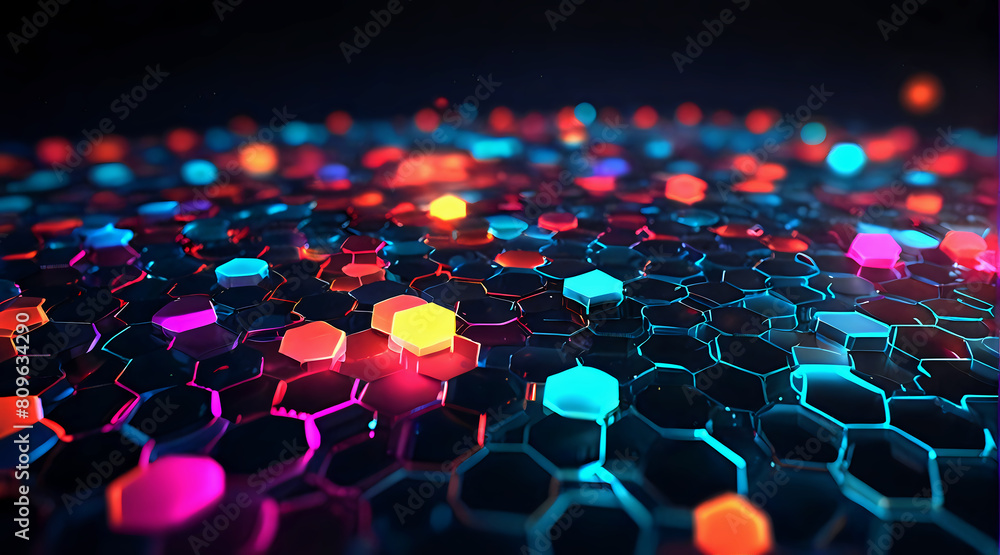 Fototapeta premium Abstract neon lights blackground hexagon network technology design illustration.