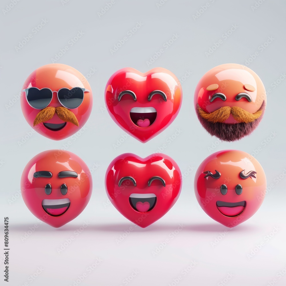 A set of six different emoticons on a white background. A set of six different emoticons on a white background.