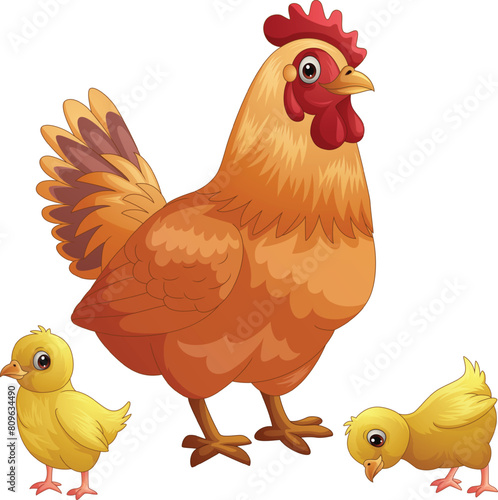 Cartoon hen with her baby chicks