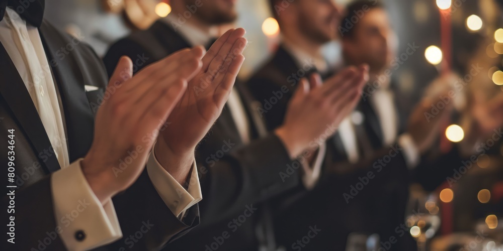 Feature of unrecognizable business professionals clapping hands during a formal event Feature of unrecognizable business professionals clapping hands during a formal event