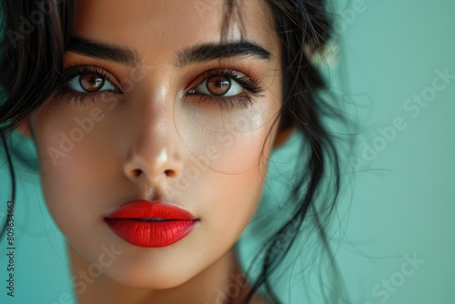 Eye Catching indian woman beauty face with dark red lipstick, photo.. Fictional Character Created By Generative AI. 