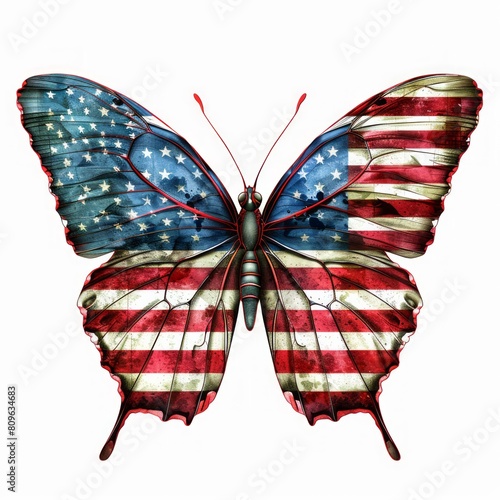 A butterfly with the american flag on it. photo