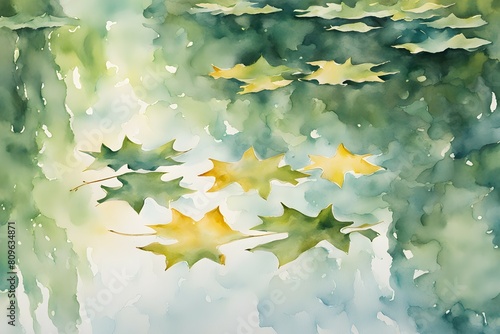 Nature leaves background with watercolor design