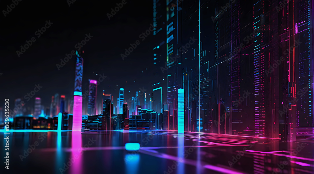 Abstract Neno Lights Technology communication ,network and City abstract background design illustration.