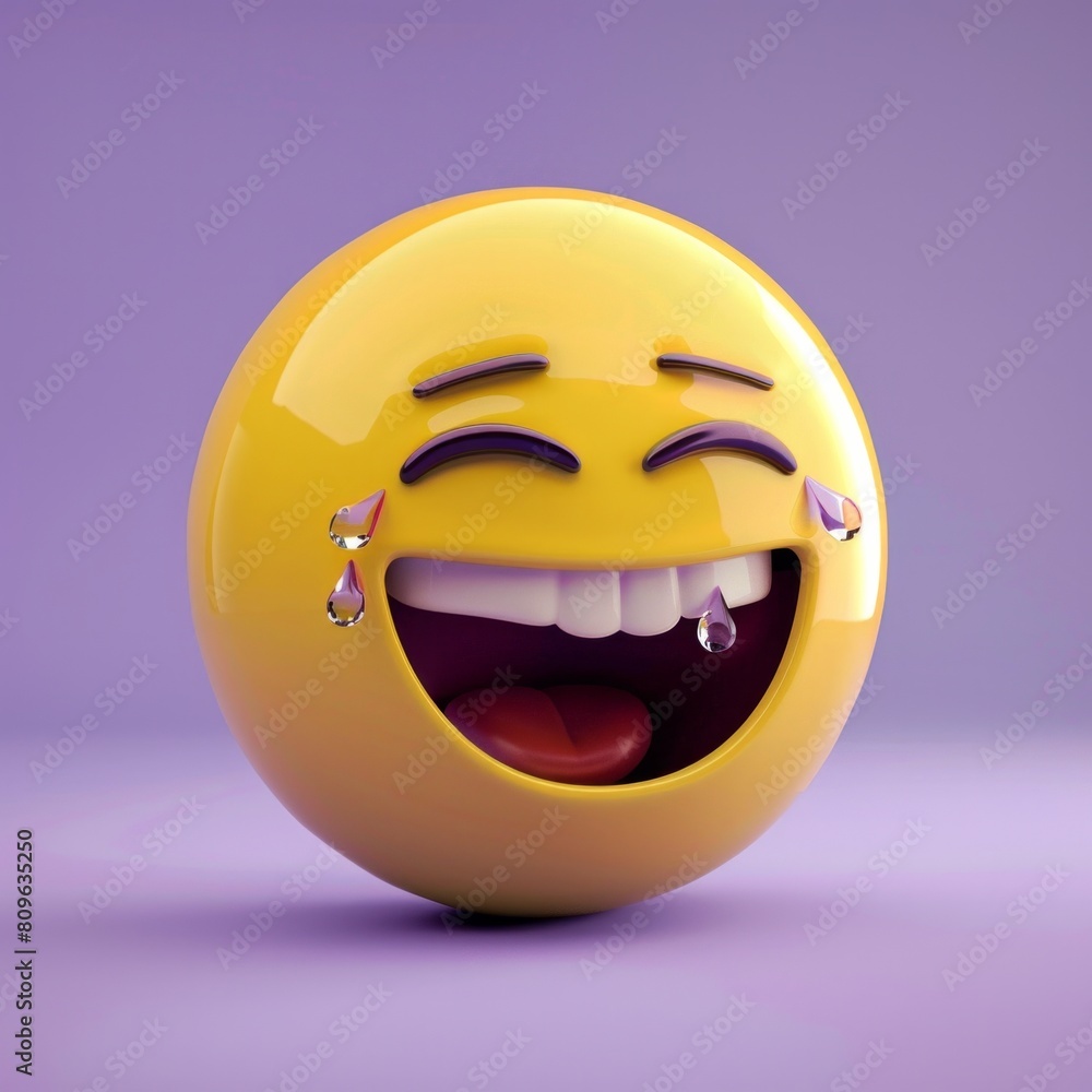 Fototapeta premium Laughing Tears Emoticon Icon Create an emoticon in vibrant yellow, AI Generative