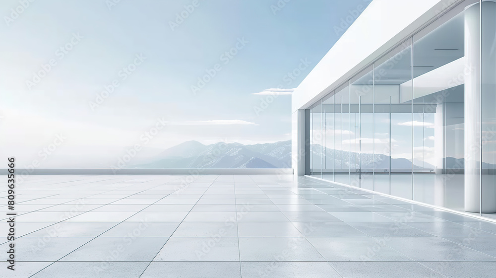 Obraz premium White minimal architecture building background empty wide space for mock up, concrete floor car park, cement garage design scene with copy space, with Generative Ai
