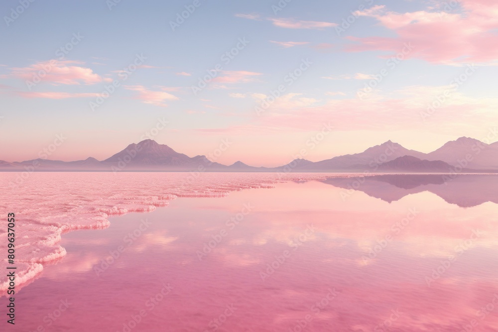 Naklejka premium Surreal Pink salt lake spa. Vacation beauty. Generate Ai