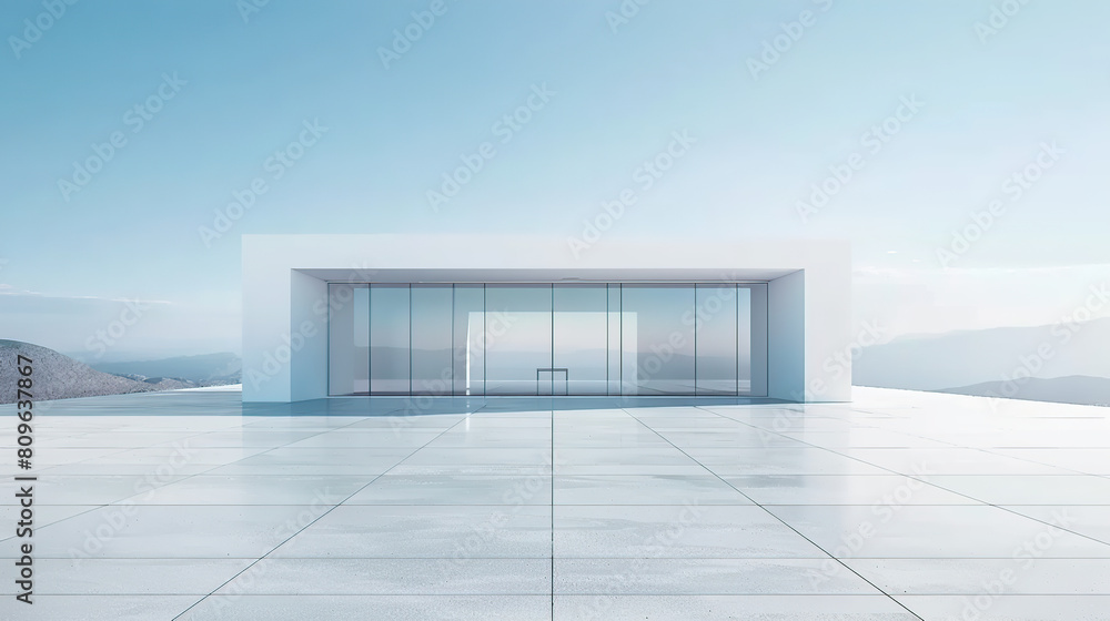 Obraz premium White minimal architecture building background empty wide space for mock up, concrete floor car park, cement garage design scene with copy space, with Generative Ai