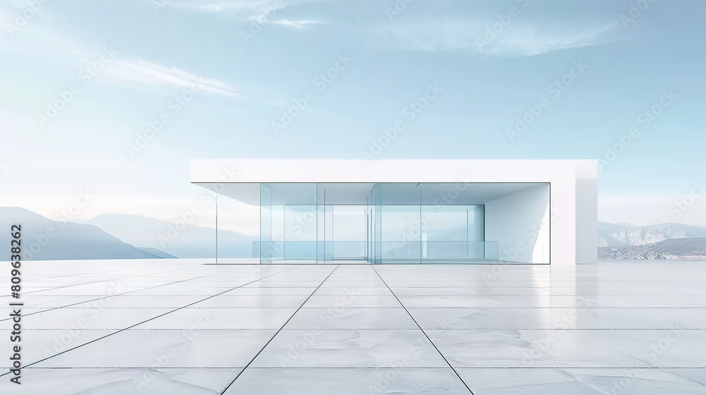 Obraz premium White minimal architecture building background empty wide space for mock up, concrete floor car park, cement garage design scene with copy space, with Generative Ai