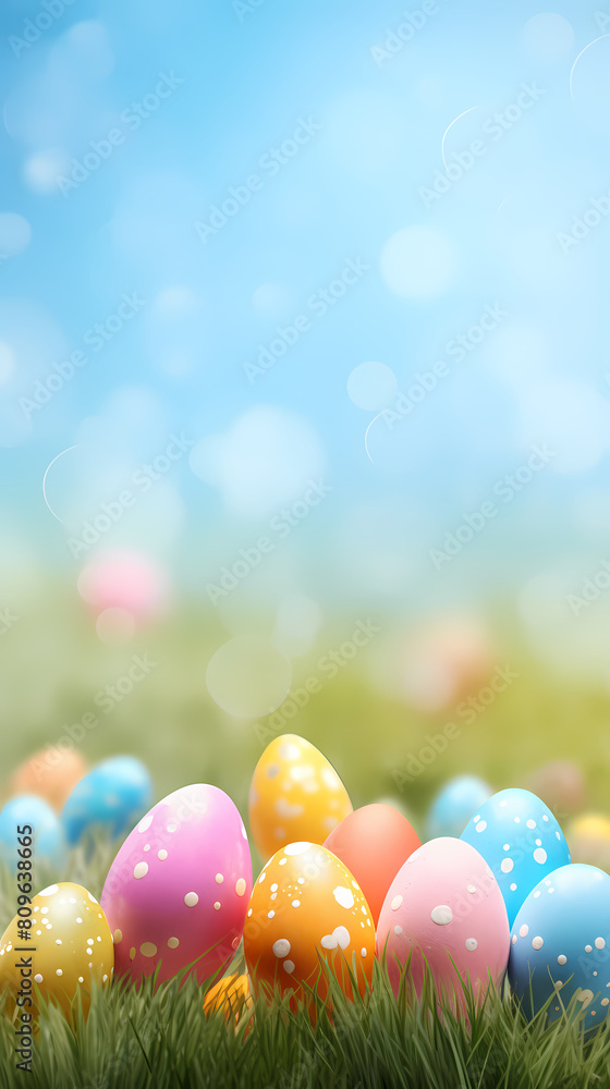 Colorful Easter eggs in the grass
