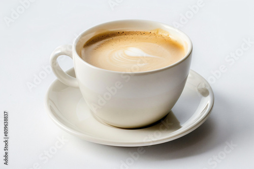 a cup of coffee on a saucer on a white table