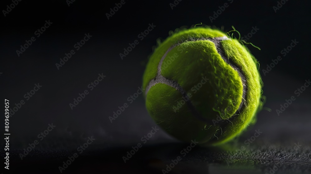 An advertising product photo featuring a DNA model made with black tennis balls against a dark background