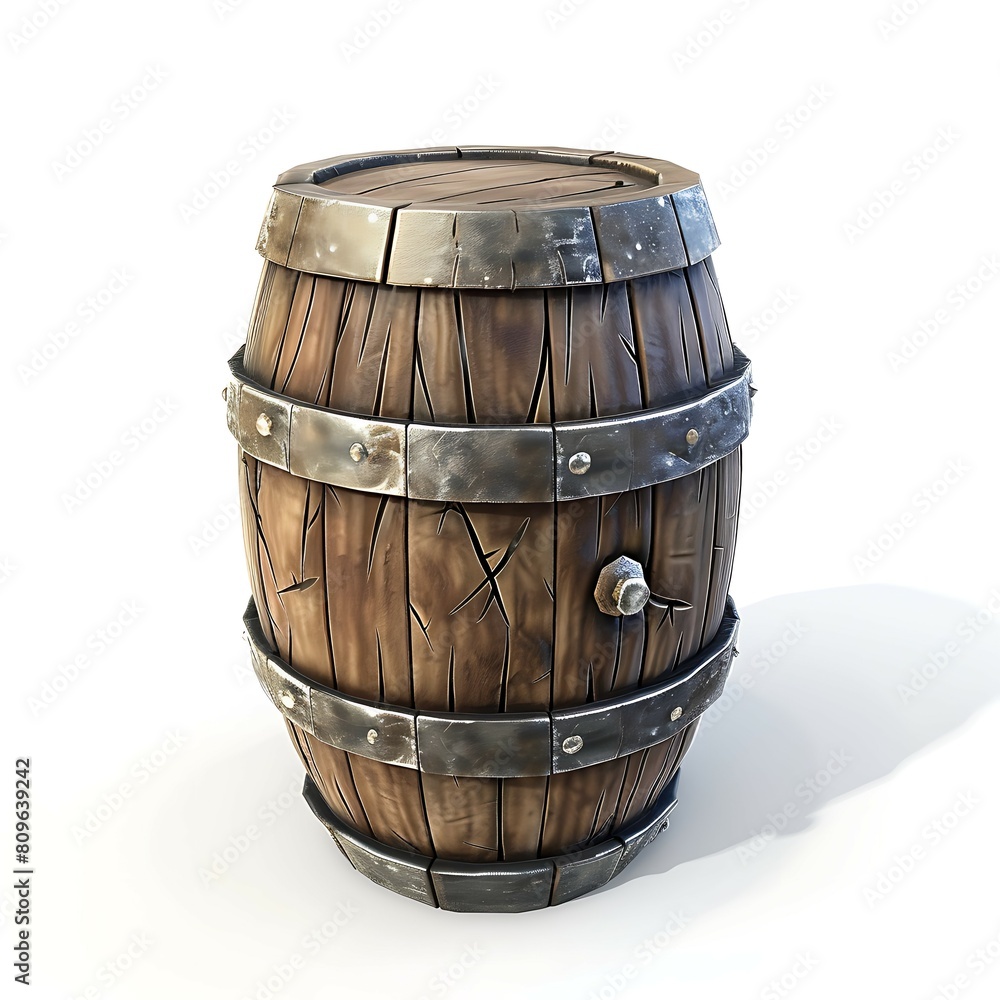 Obraz premium 3D wooden barrel cartoon style illustration AI Image Generative Isolated white background