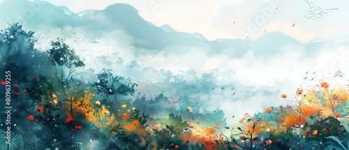 Watercolor style wallpaper a sense of harmony fills the air, as nature's symphony plays out in perfect harmony.