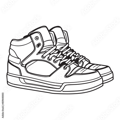 Simple line art sneaker shoes, vector illustration on white background