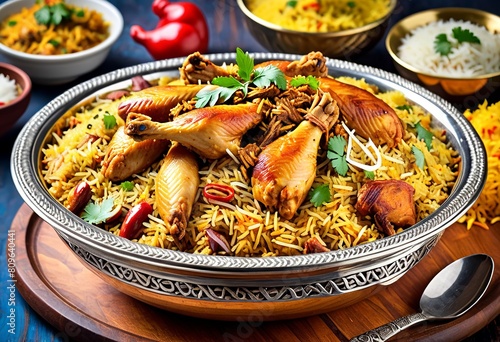 Layered Perfection: A Bowl of Hyderabadi Biryani with Fragrant Rice and Spiced Chicken