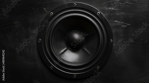 Images of membrane sound speakers isolated on black backgrounds. The photos contain handwritten text that reads, "Bass up!".