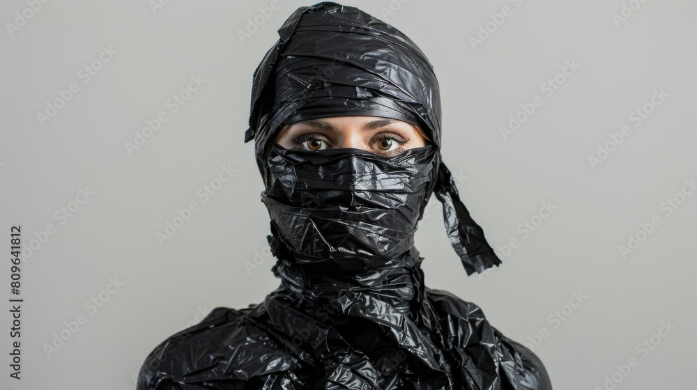 Woman Wrapped in Black Plastic Wrap Woman Wrapped in Black Plastic Wrap