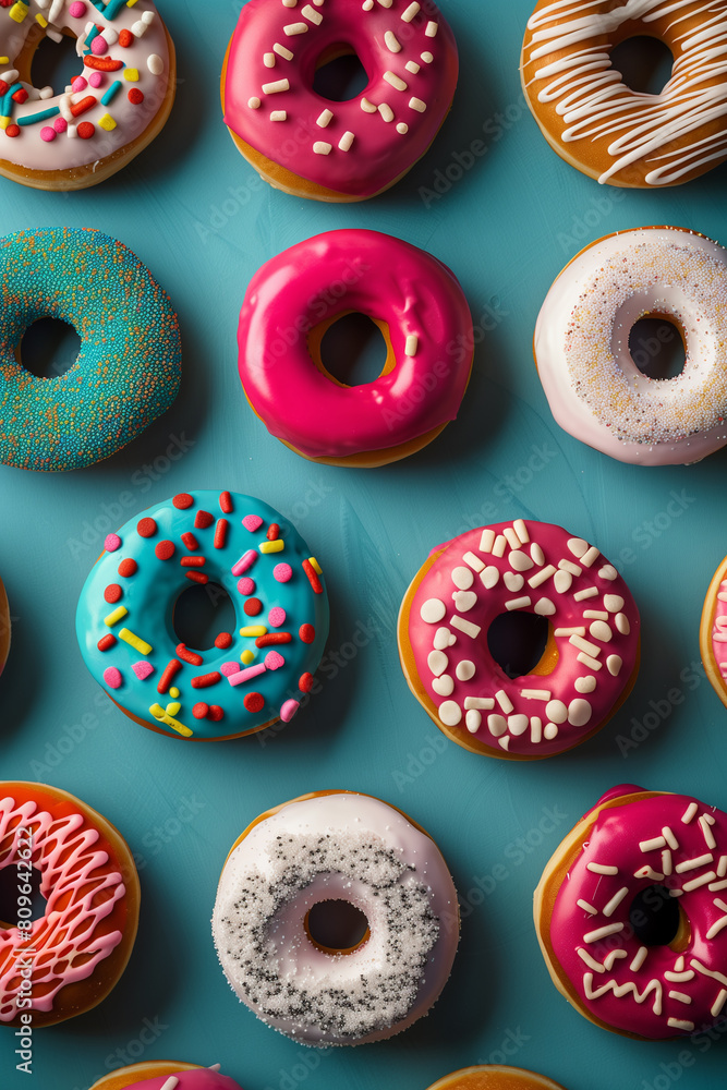 National donut day concept. Big set of colorful donuts National donut day concept. Big set of colorful donuts