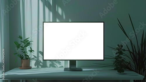 Pc monitor with blank screen. Perfect for presentation of website design and mockup. © pengedarseni
