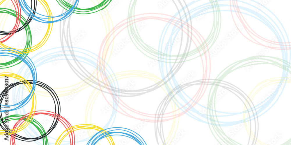 Doodle colored rings background. Sport games concept. Hand drawn circles sketch. Vector for banner, background, print. Banner template with colored rings. Sport event