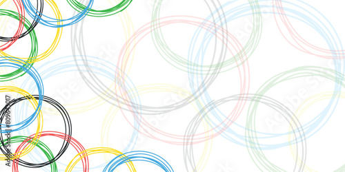 Doodle colored rings background. Sport games concept. Hand drawn circles sketch. Vector for banner, background, print. Banner template with colored rings. Sport event