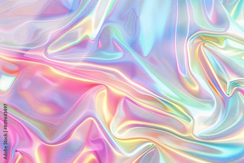 Holographic background with iridescent hologram effect, pastel rainbow colors