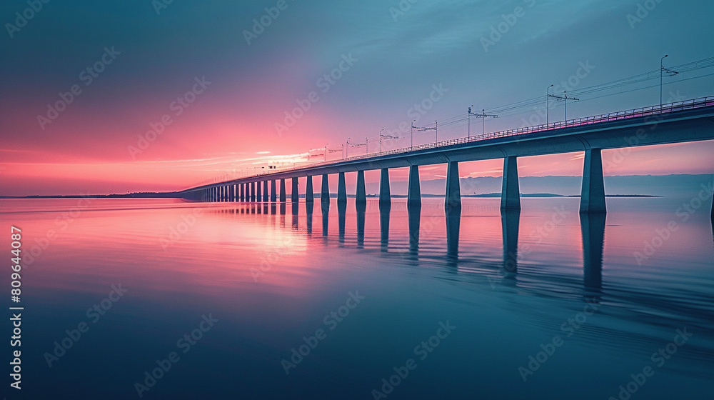 Fototapeta premium Long exposure of Infinite Bridge and Aarhus Bay at sunrise