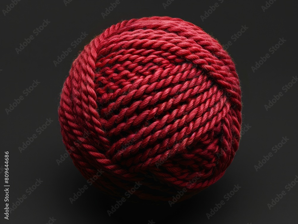A red ball of yarn on a black background. A red ball of yarn on a black background.