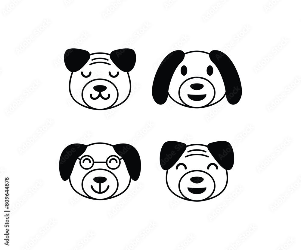 dog cute face head animal cartoon drawing character icon vector design simple black white illustration collections sets dog cute face head animal cartoon drawing character icon vector design simple black white illustration collections sets