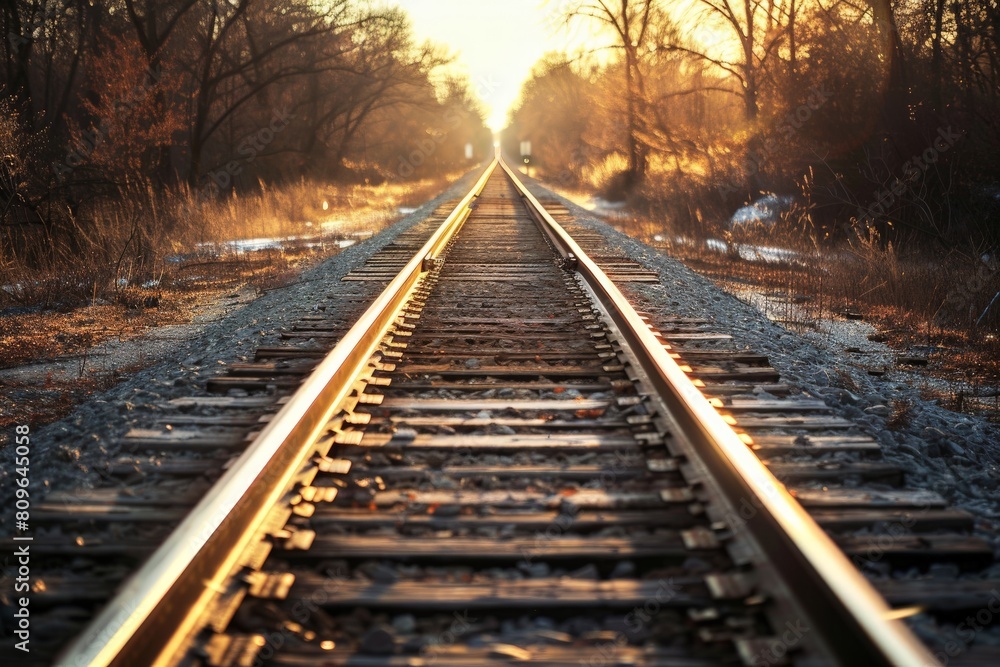 Fototapeta premium railway in autumn - Created with Generative AI Technology. Beautiful simple AI generated image in 4K, unique.