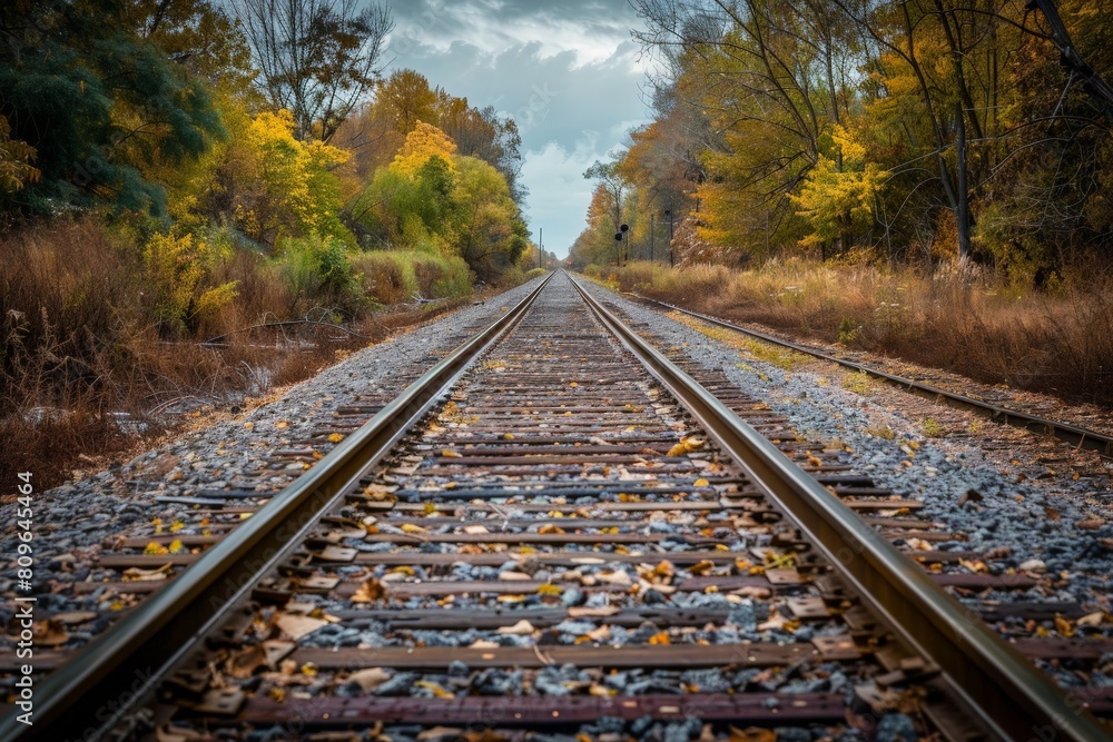 Fototapeta premium railway in autumn - Created with Generative AI Technology. Beautiful simple AI generated image in 4K, unique.