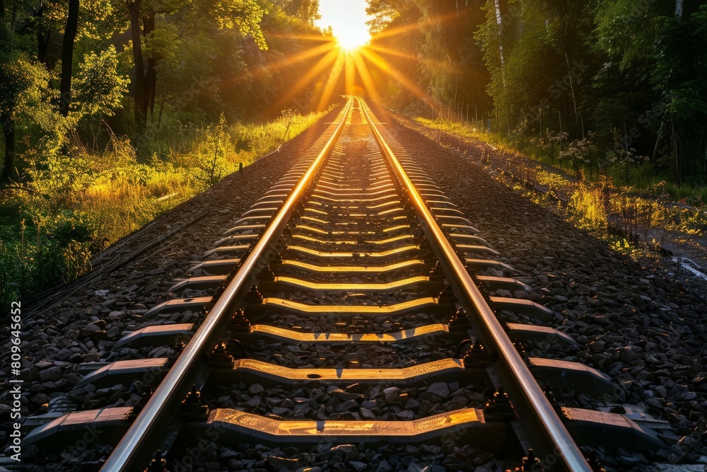 Naklejka premium railway in autumn - Created with Generative AI Technology. Beautiful simple AI generated image in 4K, unique.