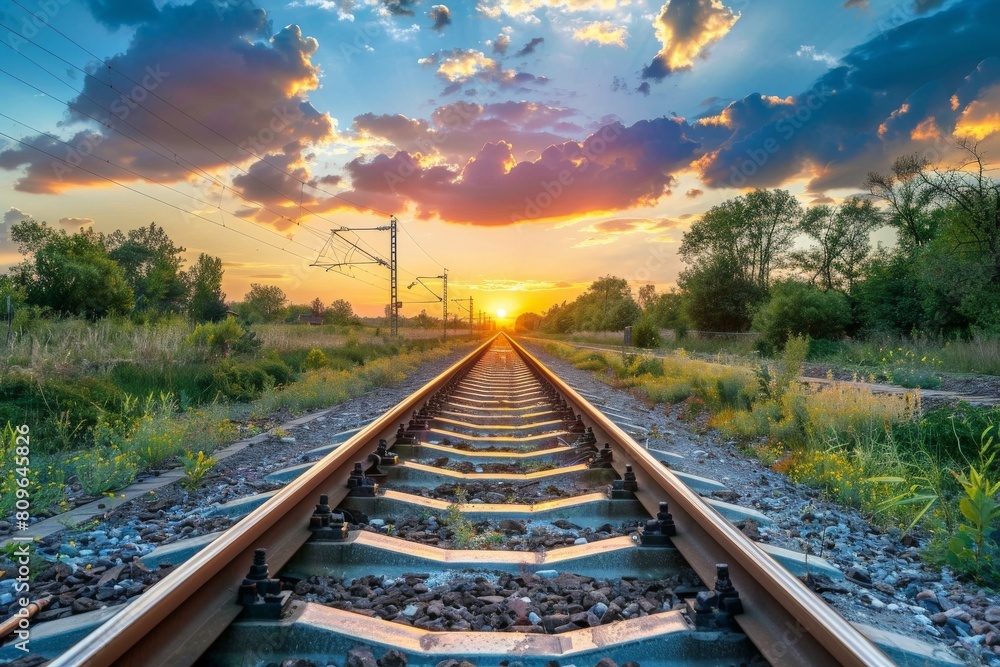 Fototapeta premium railway in autumn - Created with Generative AI Technology. Beautiful simple AI generated image in 4K, unique.