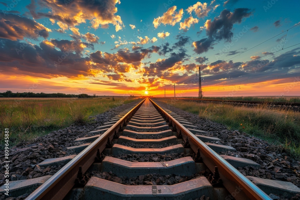 Fototapeta premium railway in autumn - Created with Generative AI Technology. Beautiful simple AI generated image in 4K, unique.