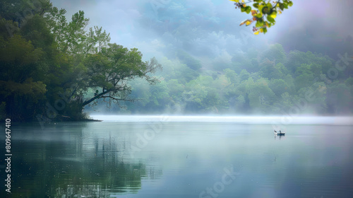 Misty Serenity: Tranquil Nature Landscape. Generative AI