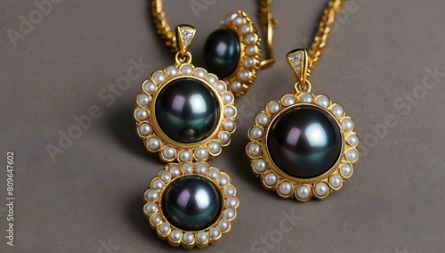 peacock style necklace with black pearl, Exquisite high end pearl necklace and earring.