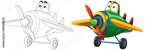 Vector illustration of a colorful cartoon plane