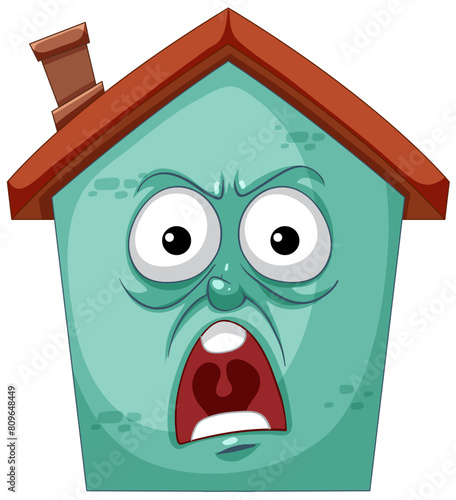 Colorful illustration of a shocked cartoon house