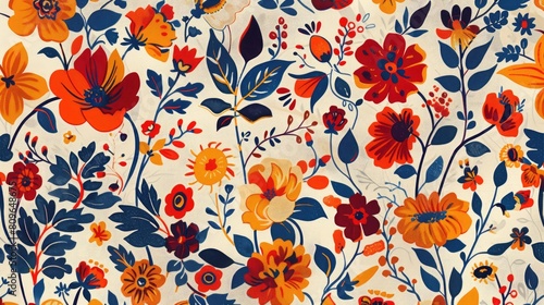 Multicoloured Floral Pattern in Textile Design