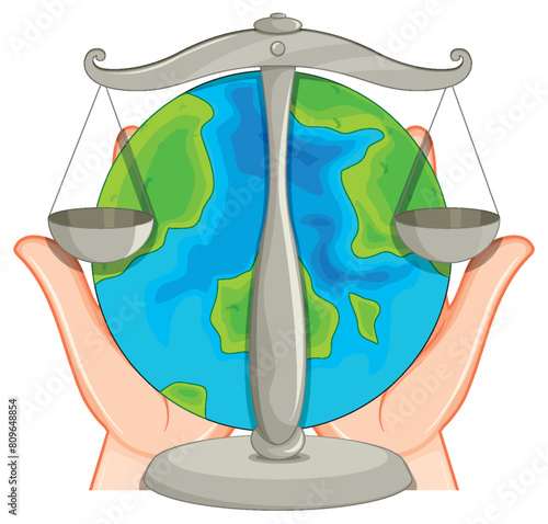 Hands holding a scale with Earth balanced on it