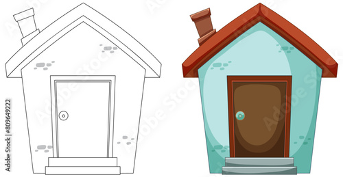 Two cartoon-style houses, simple and colorful