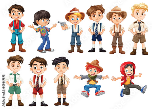 Illustration of boys in different styles and poses